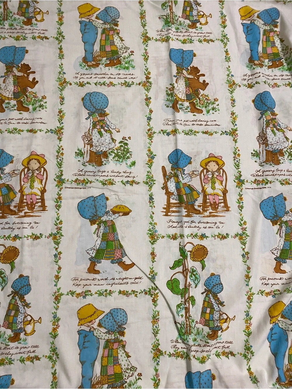 Vintage 1970 Holly Hobbie American Greetings Sunbonnet Girls Twin Flat Sheet